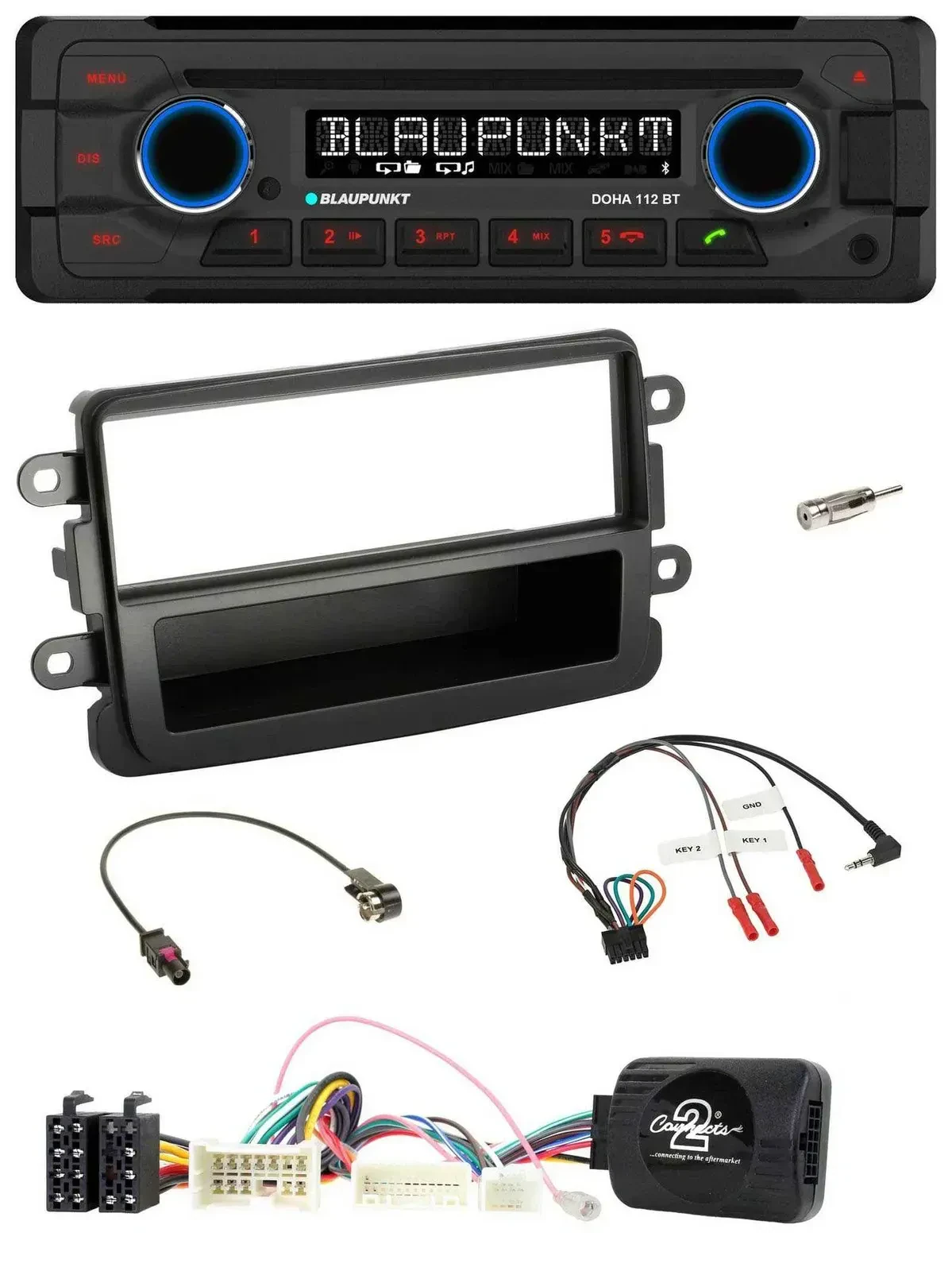 Blaupunkt Lenkrad MP3 CD Bluetooth USB Autoradio für Dacia ab 2012 schwarz
