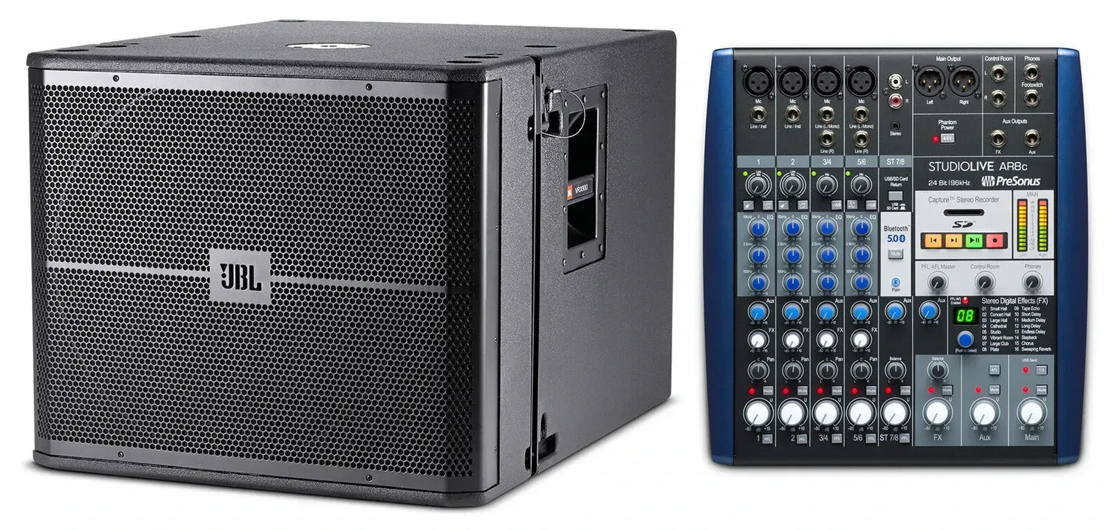 JBL VRX918SP Powered Active 18" 1500 Watt Subwoofer Sub w/DSP + Presonus Mixer