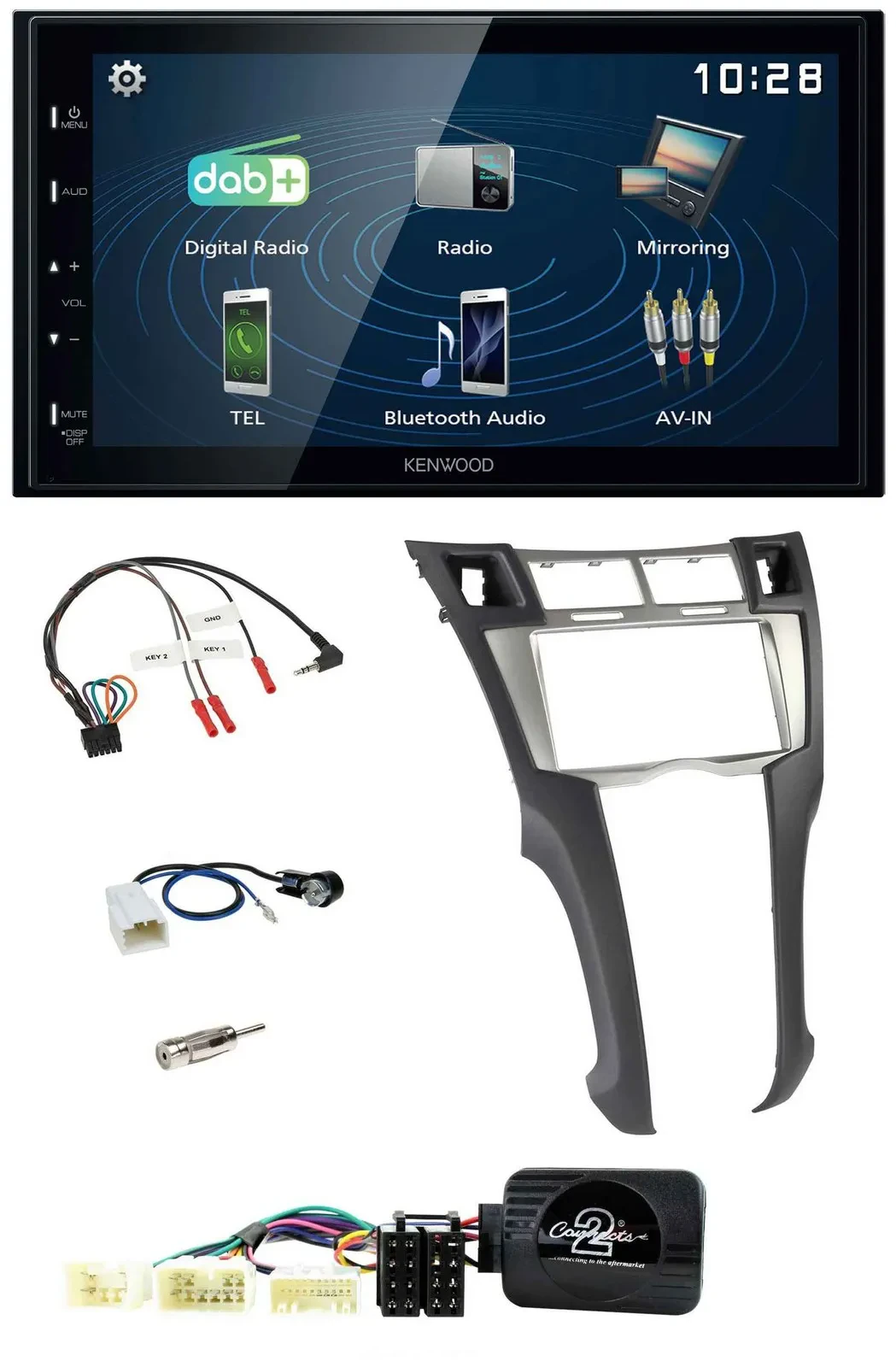 Автомагнитола для Toyota Yaris 2006–2011 Kenwood 2-DIN Bluetooth, USB, DAB, поддержка управления на руле