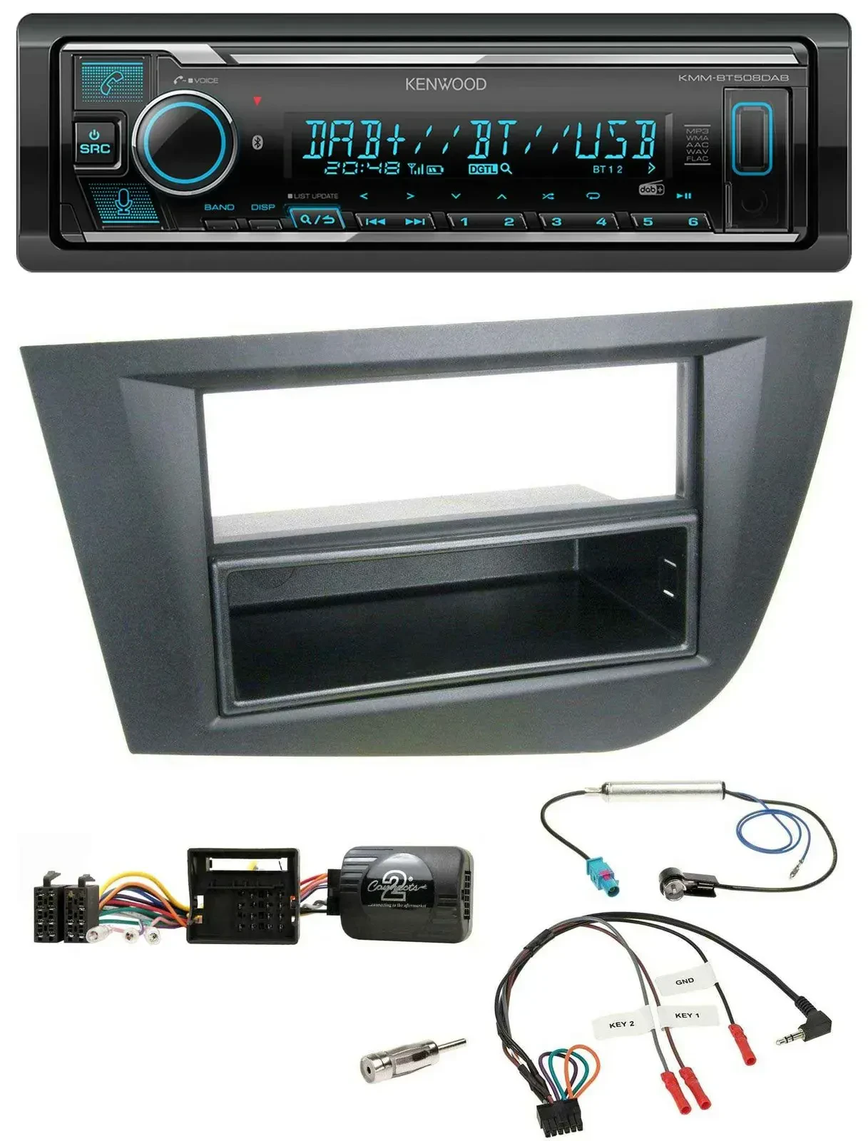 Автомагнитола Kenwood Bluetooth, DAB, USB для Seat Leon 2005–2010, черный