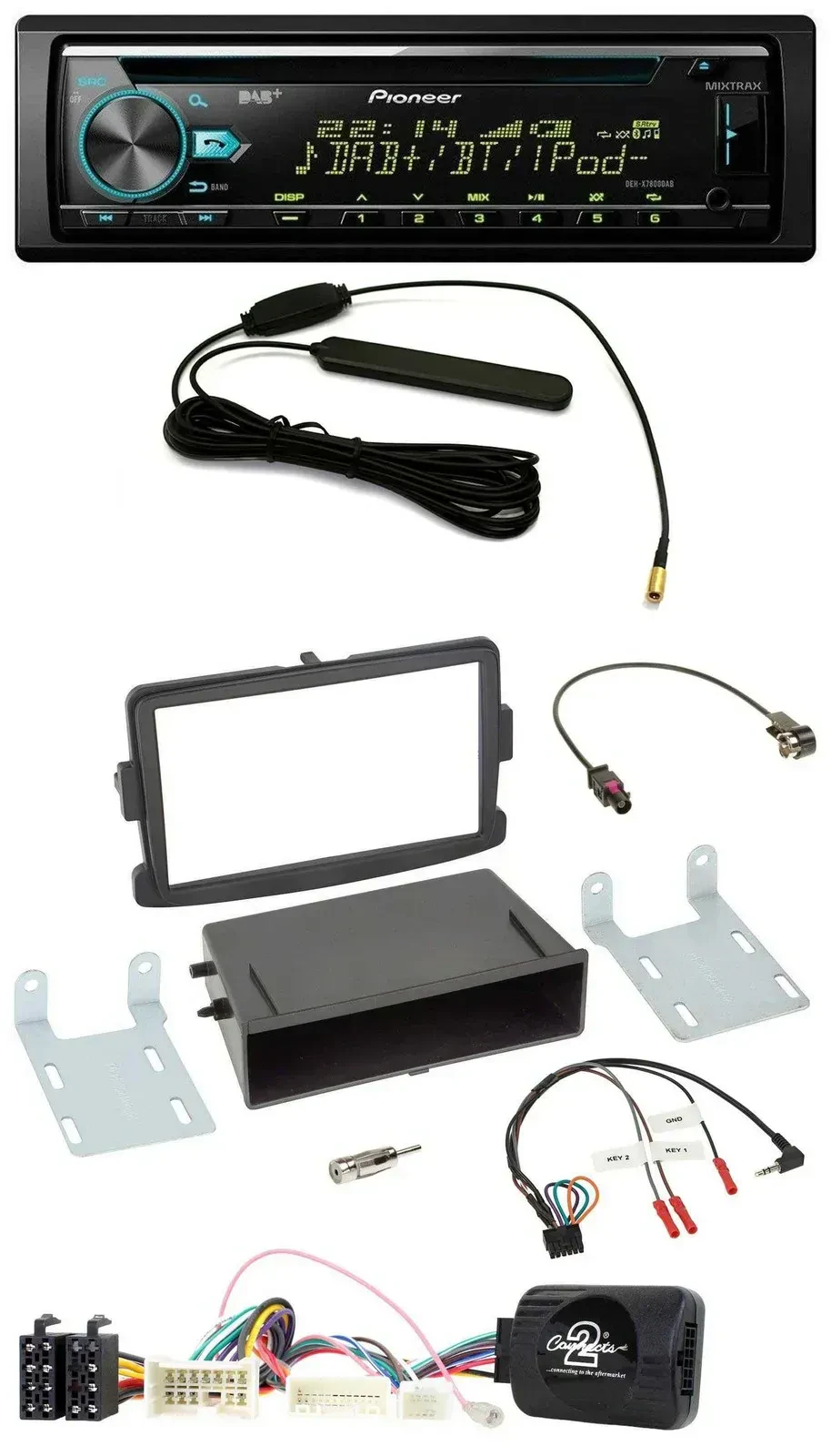 Автомагнитола Pioneer CD/MP3, DAB, USB, для Dacia Logan/Sandero (с 2012), черная, поддержка кнопок на руле