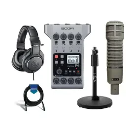 Zoom Zoom PodTrak P4 Podcast Recorder - Bundle with Electro-Voice RE20 Variable-