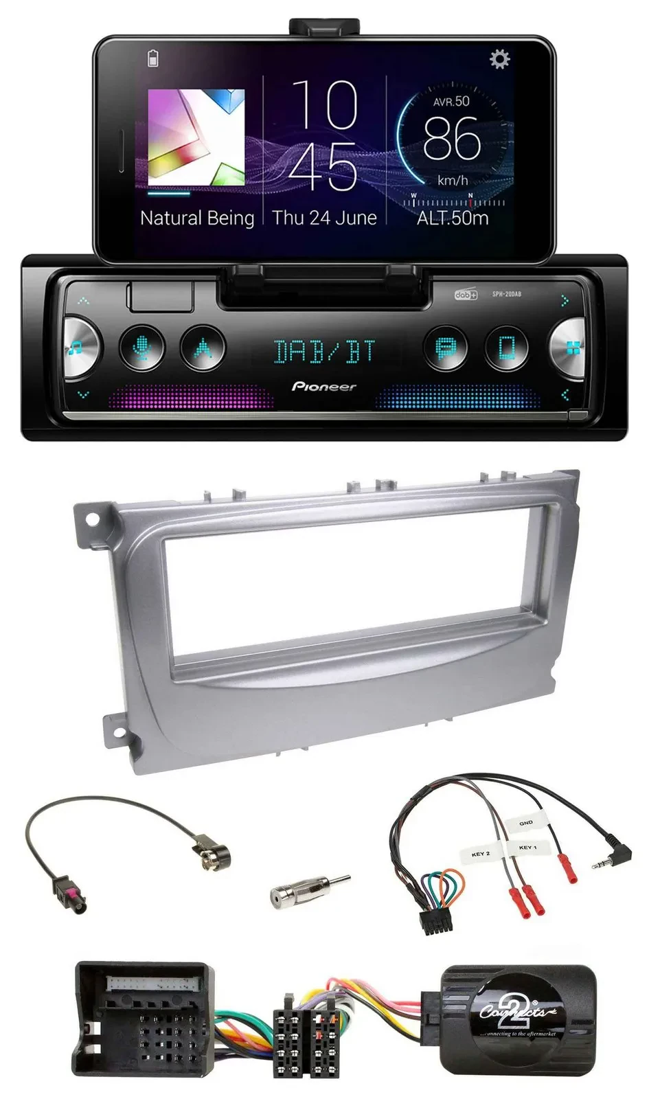 Автомагнитола Pioneer для Ford S-Max/Mondeo (2007–2014) Bluetooth, DAB, USB, серебристый