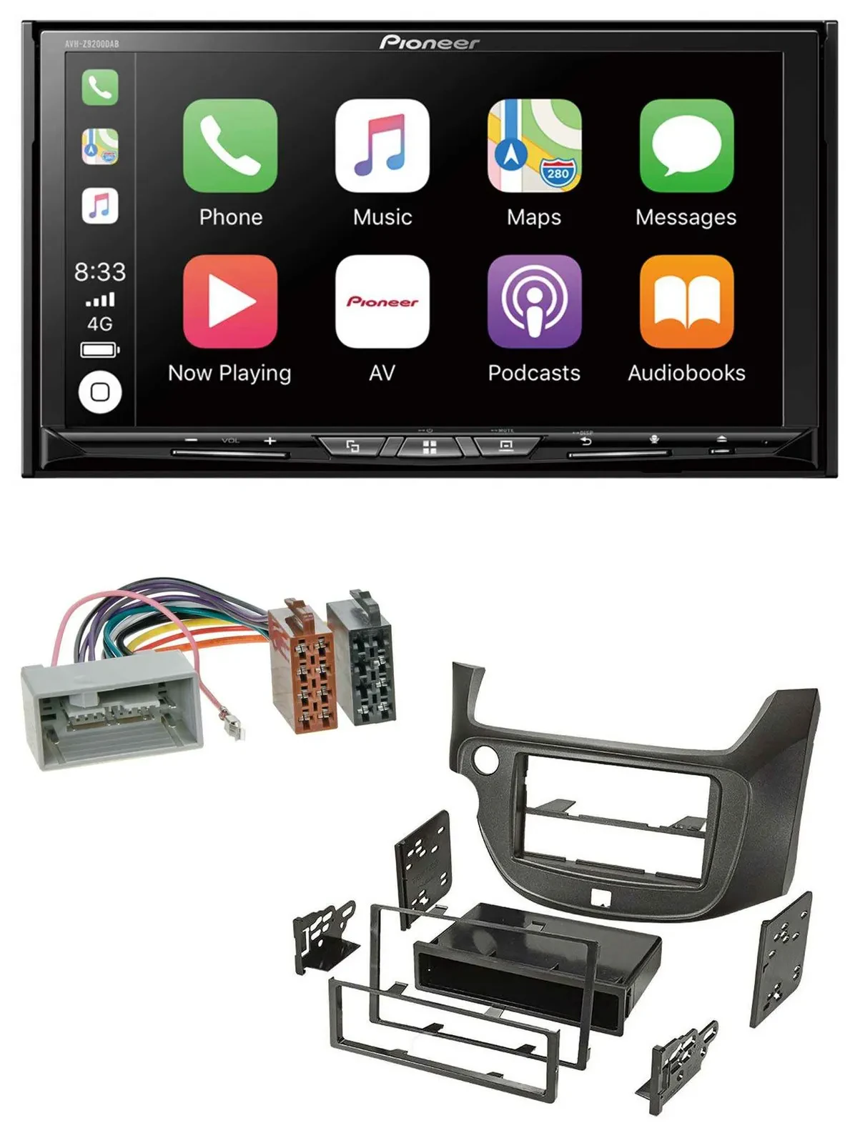 Pioneer 2DIN MP3 USB DAB DVD Bluetooth Autoradio für Honda Jazz ab 09 dunkelgrau