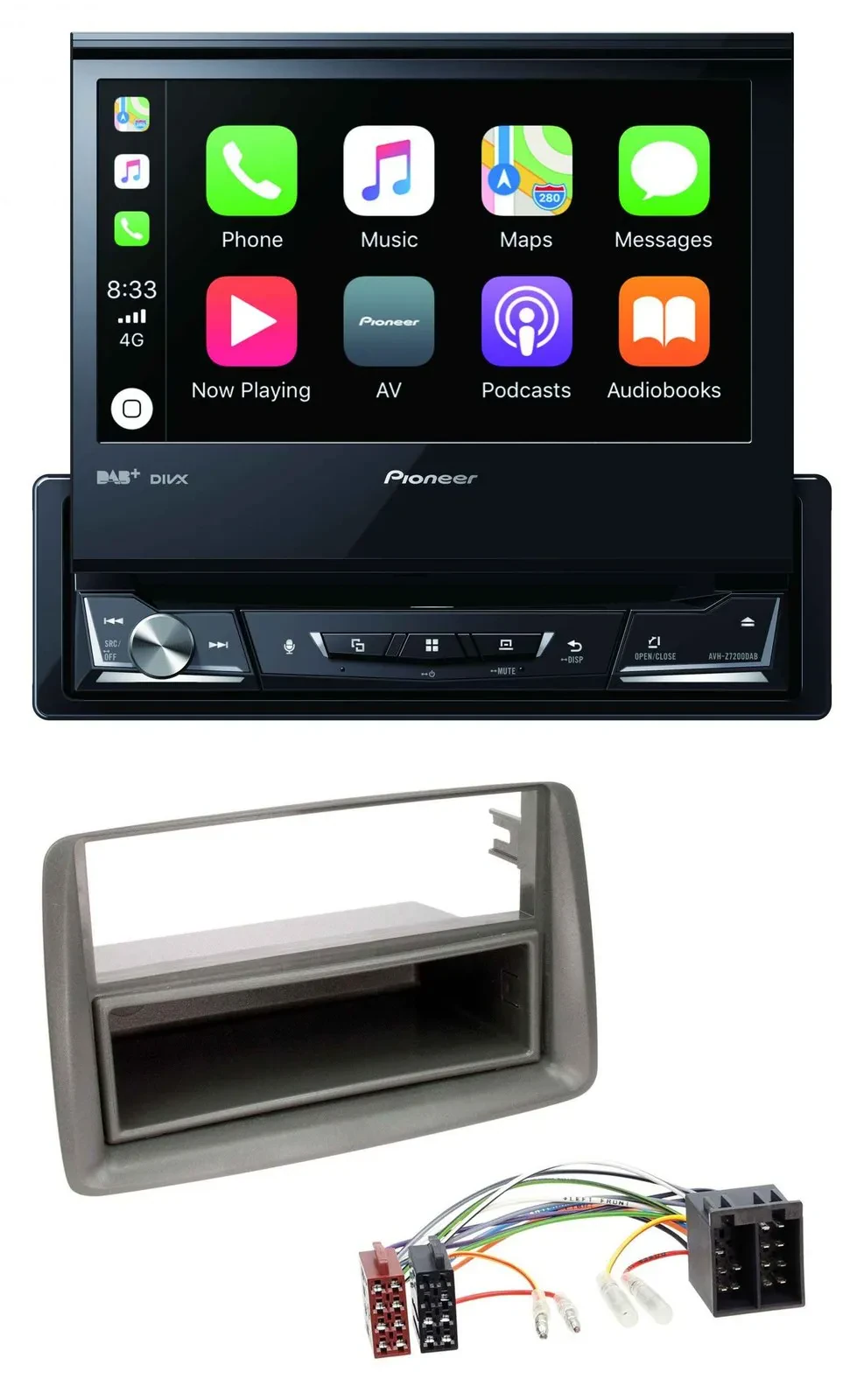 Pioneer DVD Bluetooth DAB USB MP3 Autoradio für Fiat Panda (169 2003-2012) grau