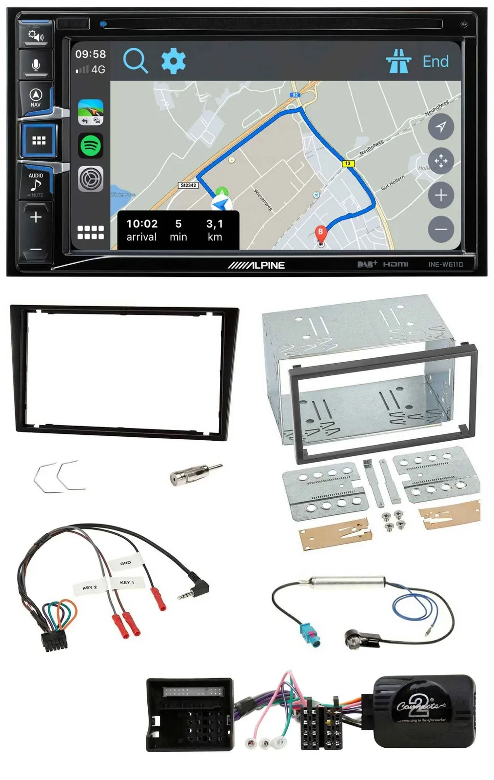 Alpine DAB TMC Bluetooth 2DIN USB Lenkrad Navigation für Opel Corsa C schwarz