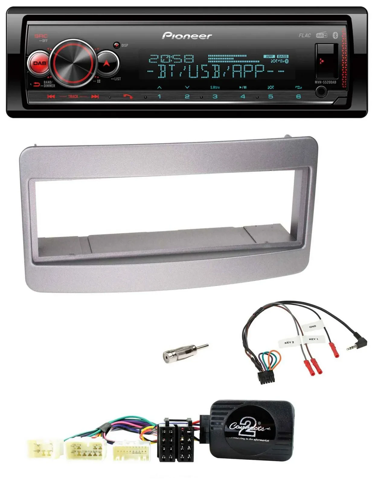 Автомагнитола Pioneer Bluetooth, USB, DAB для Toyota RAV4 2001–2006, темно-серебристая, с поддержкой кнопок на руле