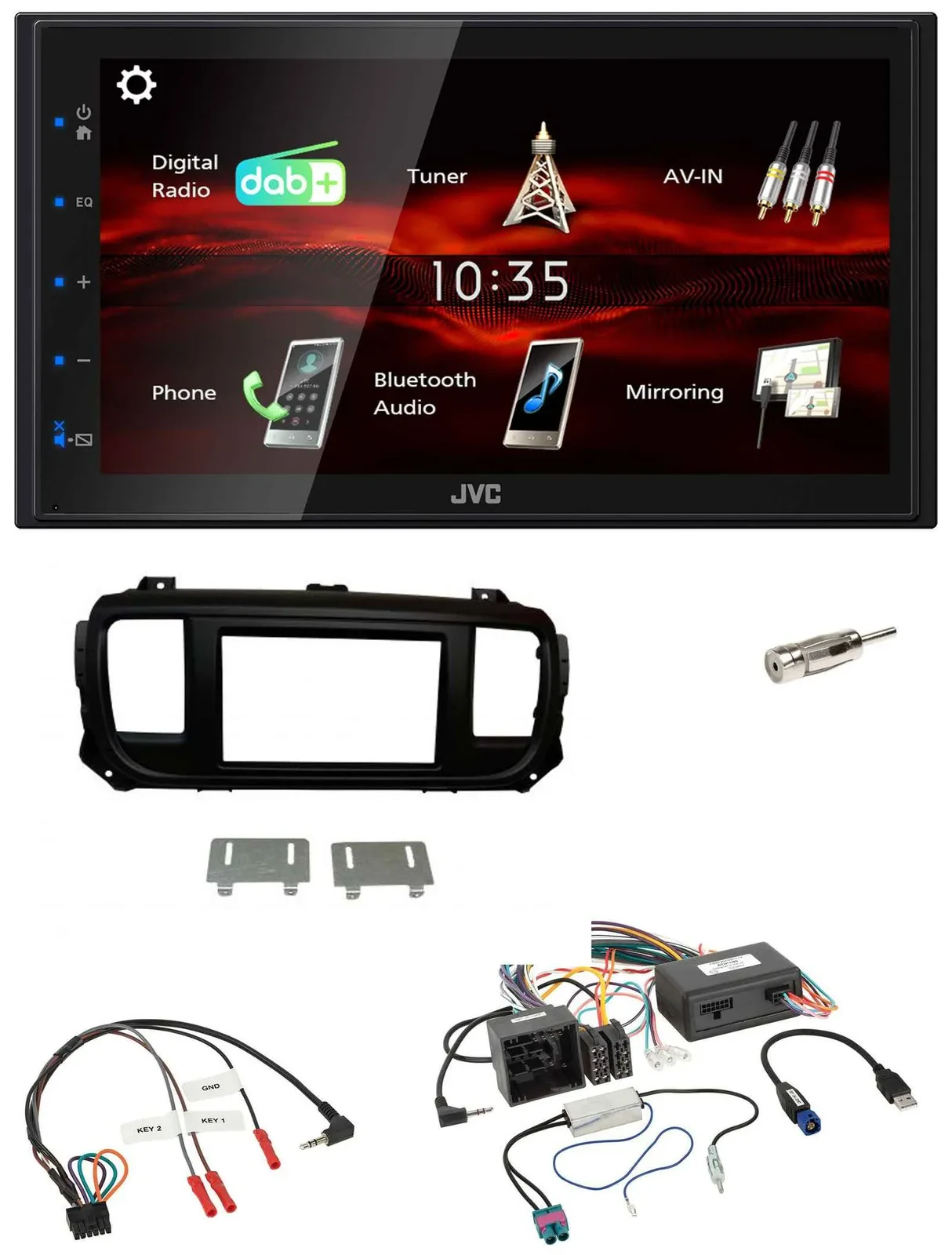 JVC USB Bluetooth Lenkrad DAB 2DIN Autoradio für Citroen Jumpy Spacetourer PDC