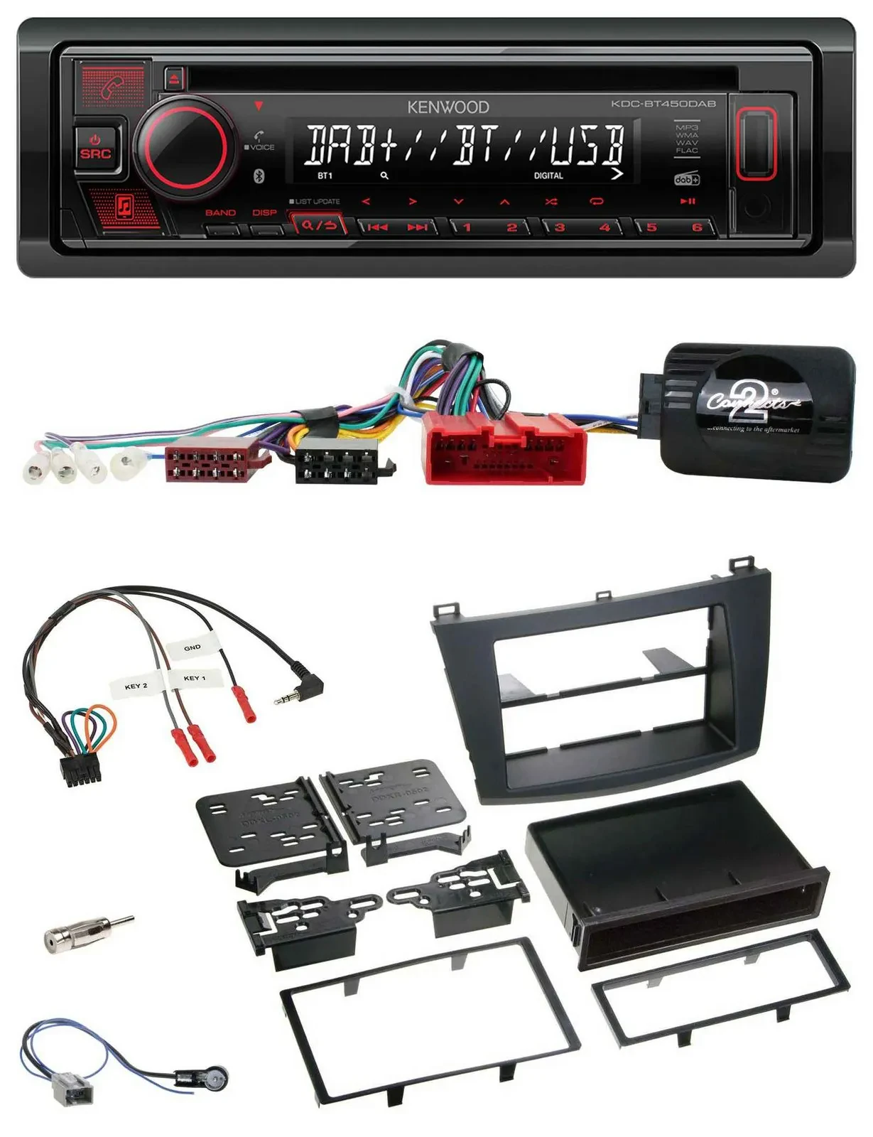 Kenwood Lenkrad CD USB Bluetooth DAB Autoradio für Mazda 3 2009-2013 Can-Bus