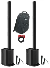 2) Gemini WPX-2000TOGO Rechargeable Line Array Speakers+Subs+Mics+Backpack+Cable
