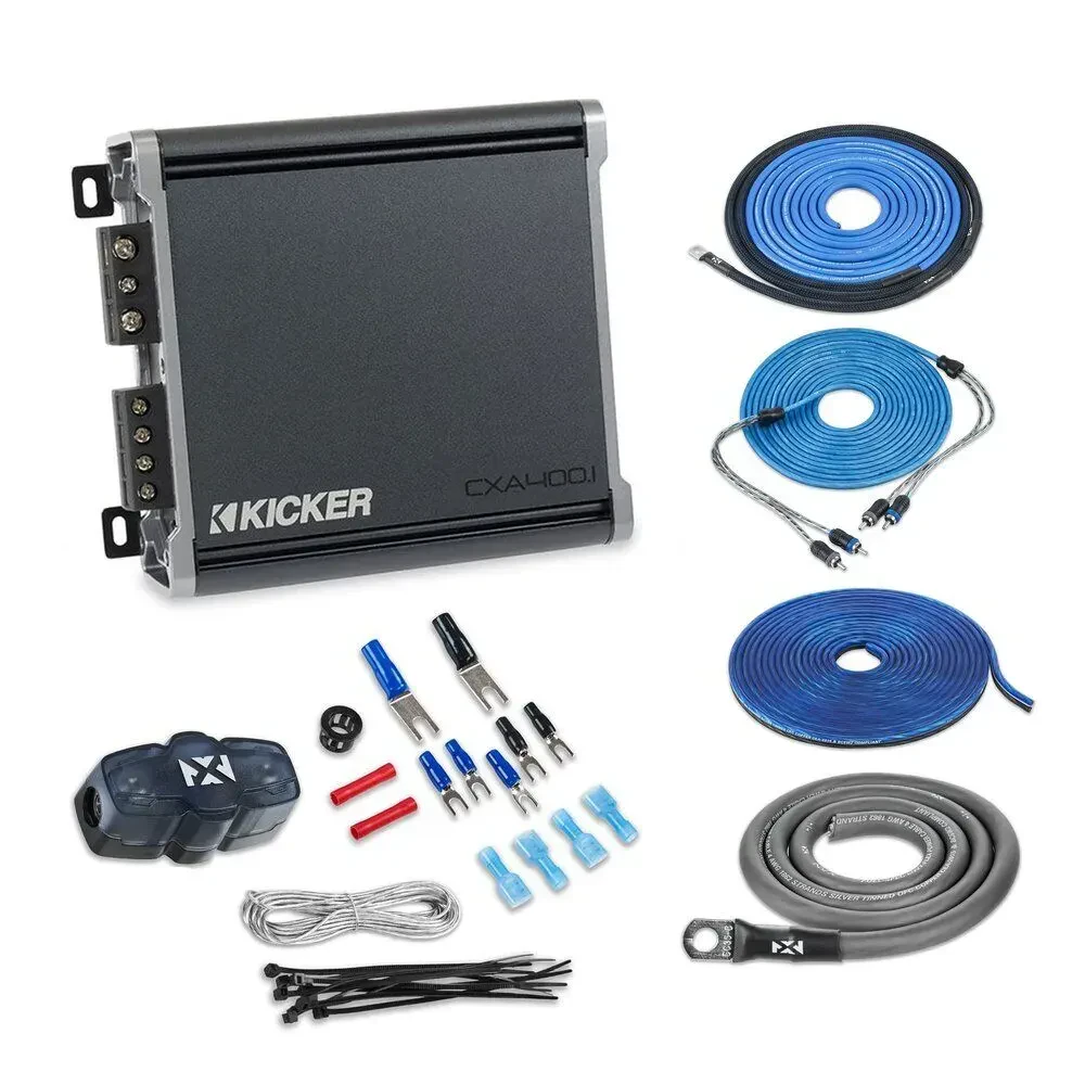 Усилитель мощности для автомобиля Kicker CXA400.1 моноблок Class-D 400W с комплектом проводов 4 AWG (набор)