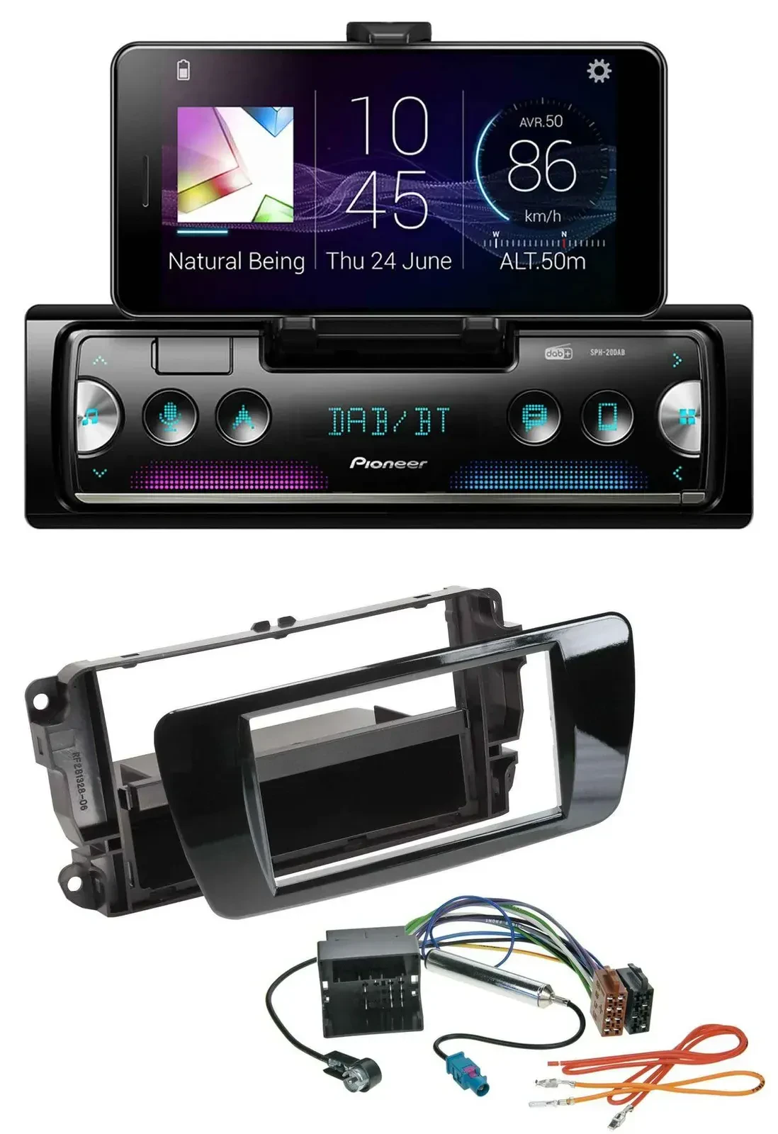 Автомагнитола Pioneer USB MP3 Bluetooth DAB для Seat Ibiza (с 2008), черный рояльный лак