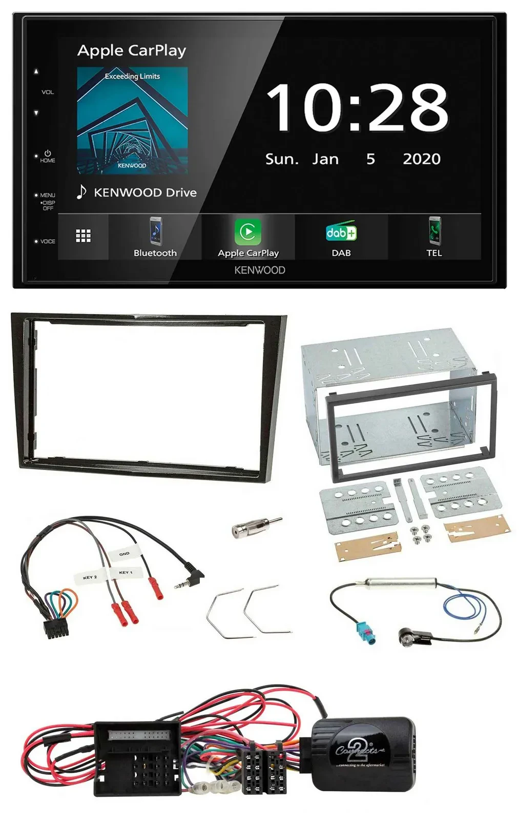 Автомагнитола для Opel Corsa D Kenwood 2 DIN, Bluetooth, DAB, USB, чёрный глянец