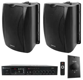 Rockville Commercial Restaurant Amp+2) Black 6.5" Wall Speakers+Wall Controller