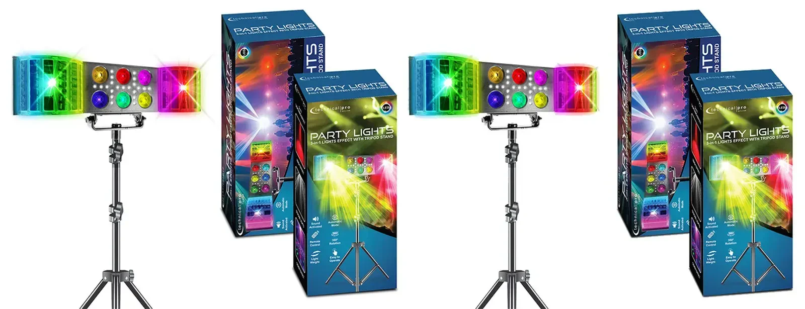 (2) Technical Pro LGT22 DJ LED Derby/Par Strobe Effect Light Bars+Stands+Remotes