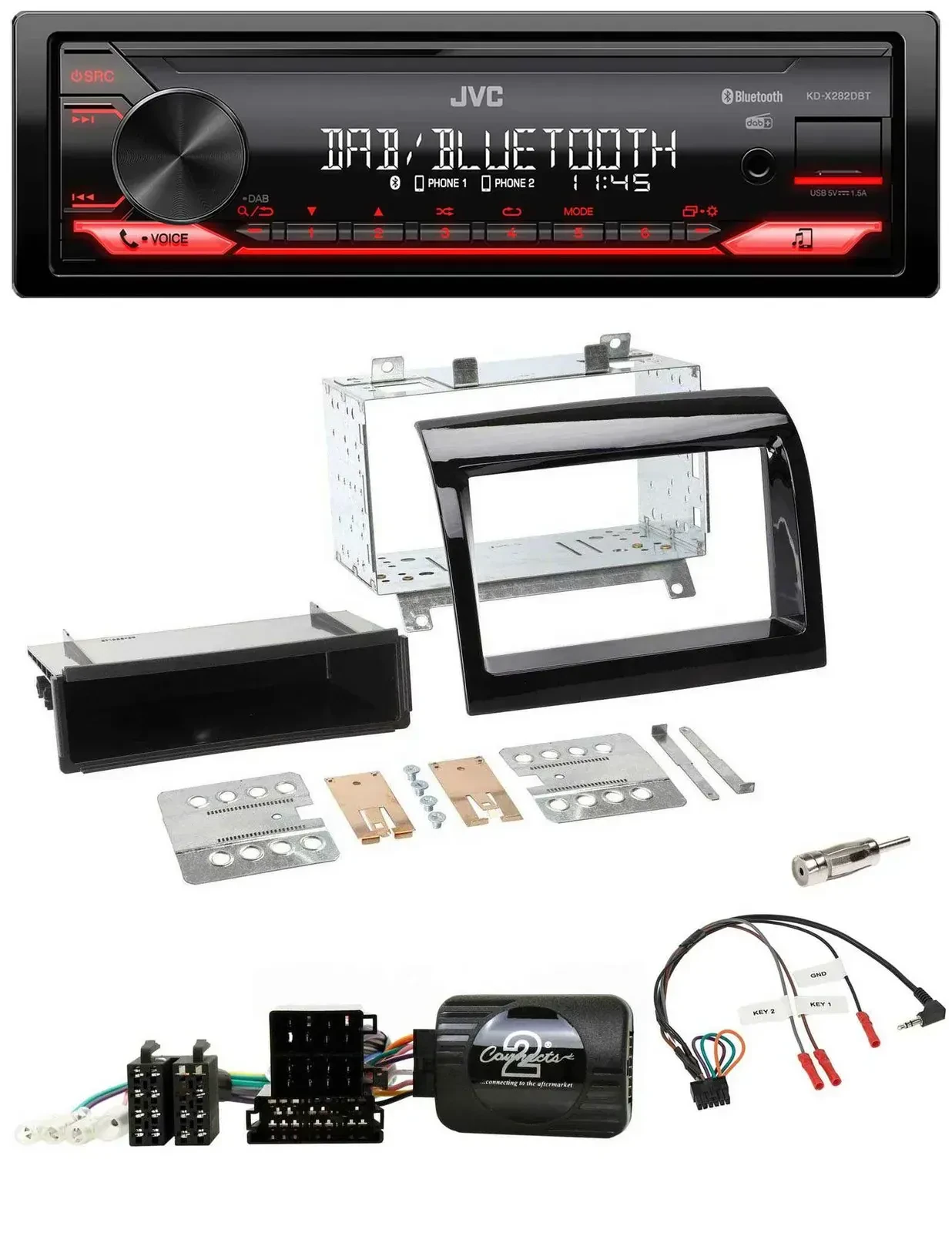 Автомагнитола для Fiat Ducato 2012–2015 JVC Bluetooth, USB, DAB, поддержка управления на руле, цвет: чёрный (piano black)