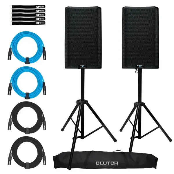 QSC K12.2 K2 Series Active Powered 12" DJ Pro Audio Speakers Pair  w Stands Pack