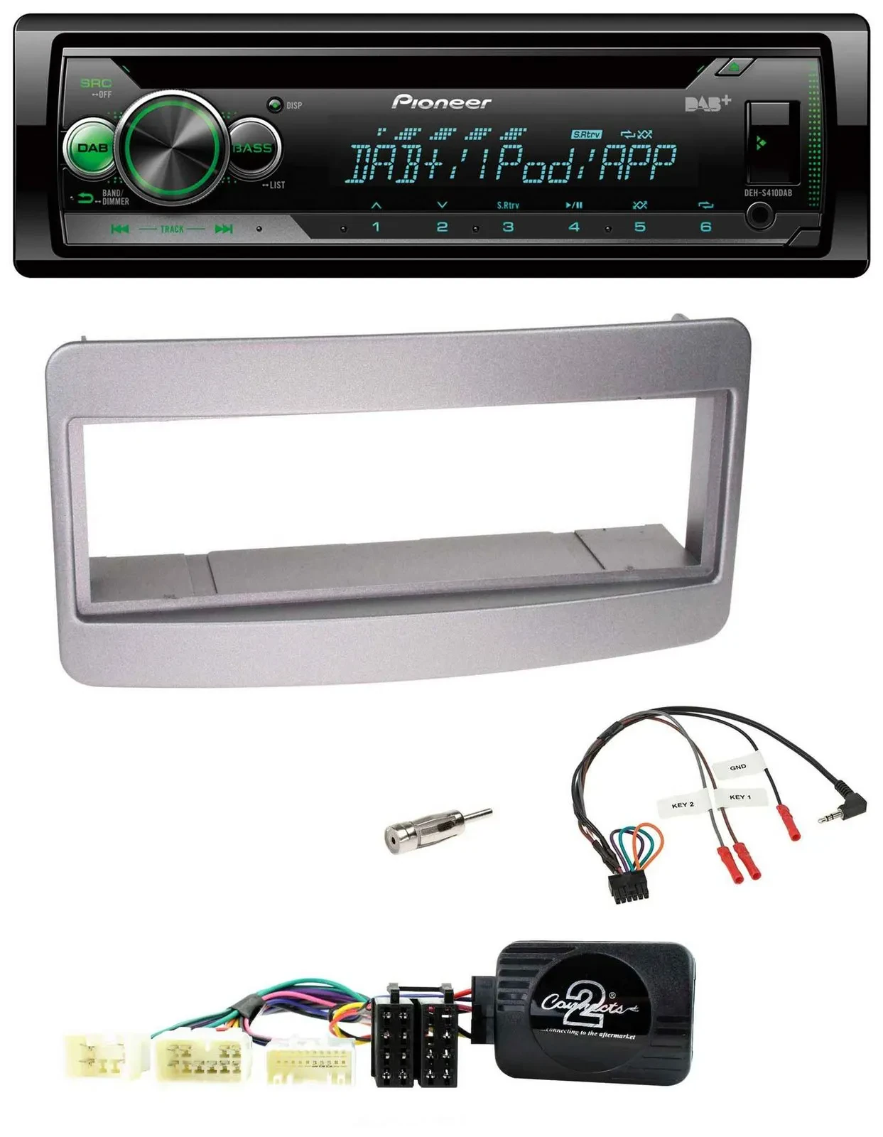 Автомагнитола для Toyota RAV4 (2001–2006) Pioneer CD/USB/MP3, DAB, поддержка управления на руле, тёмно‑серебристая