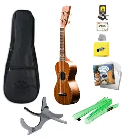 Ohana SK-28 All Solid Soprano Ukulele with Bag, Tuner, Strings, Stand, More