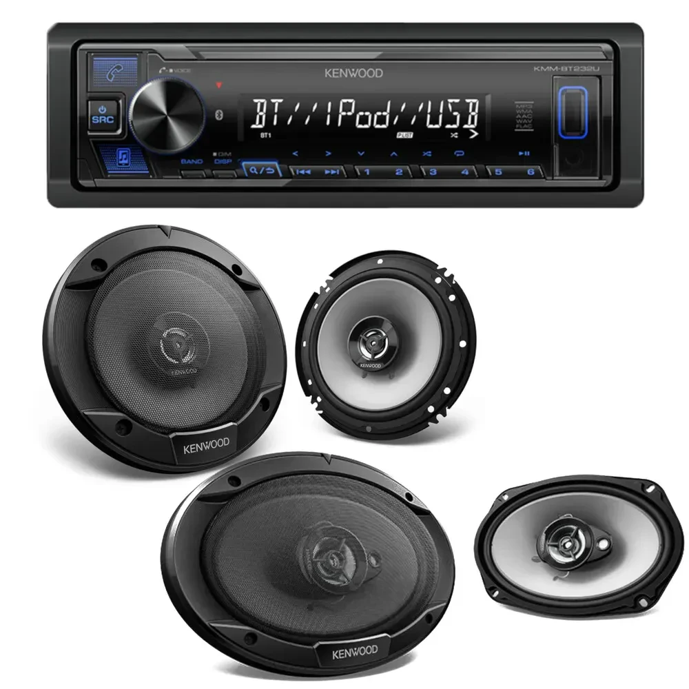 Автомагнитола Kenwood KMM-BT232U (набор) с коаксиальными динамиками 6.5", 6x9"