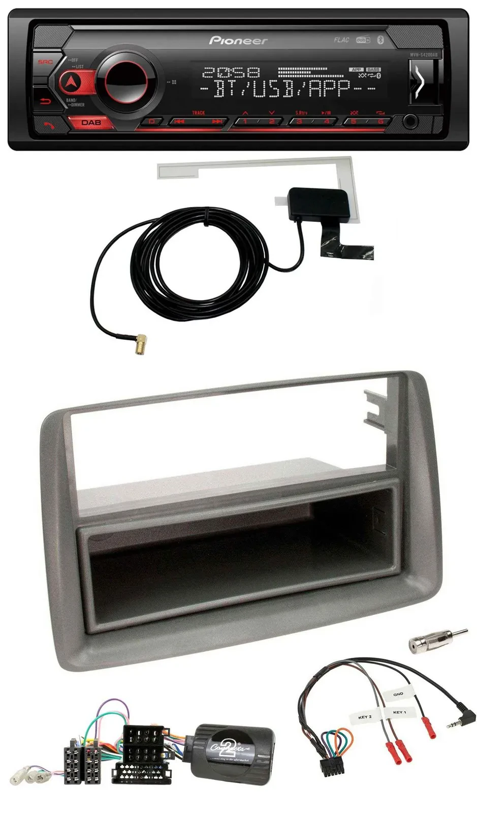 Pioneer DAB USB Lenkrad Bluetooth Autoradio für Fiat Panda 169 2007-2012 grau