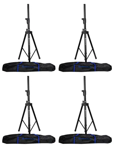 4 Rockville DJ PA Tripod Speaker Stands+Bags, Hydraulic Air Auto Lift RVSS4AB