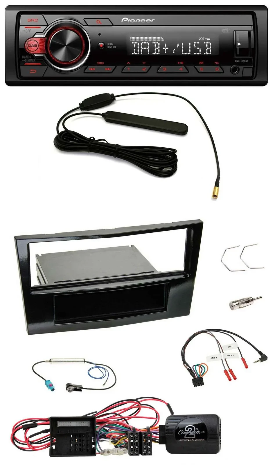 Автомагнитола Pioneer MP3 DAB 1 DIN USB для Opel Corsa D (2009–2014), черный глянец, поддержка кнопок на руле