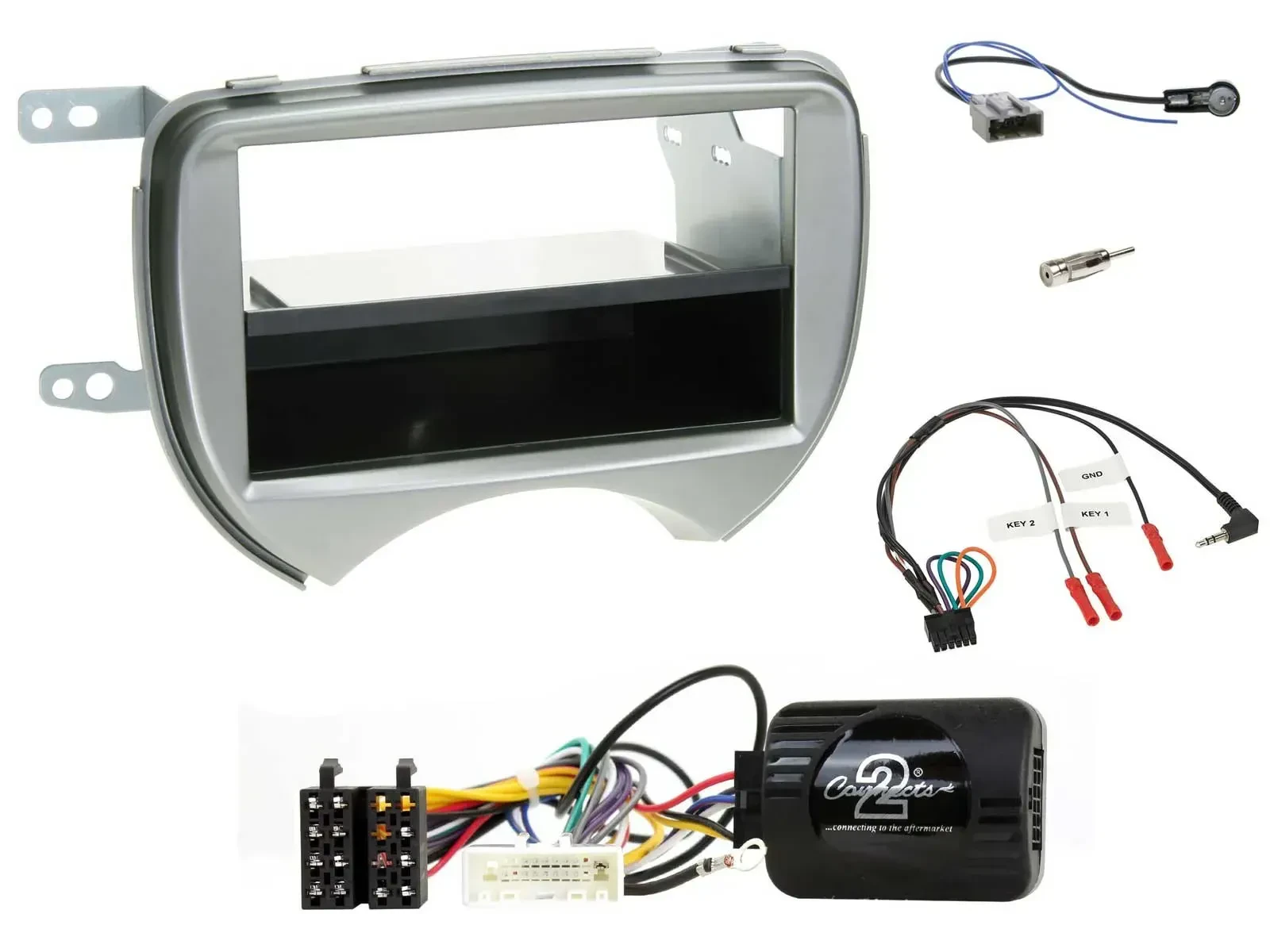Einbauset Lenkradadapter DIN Autoradio für Nissan Micra 2010-2013 silber