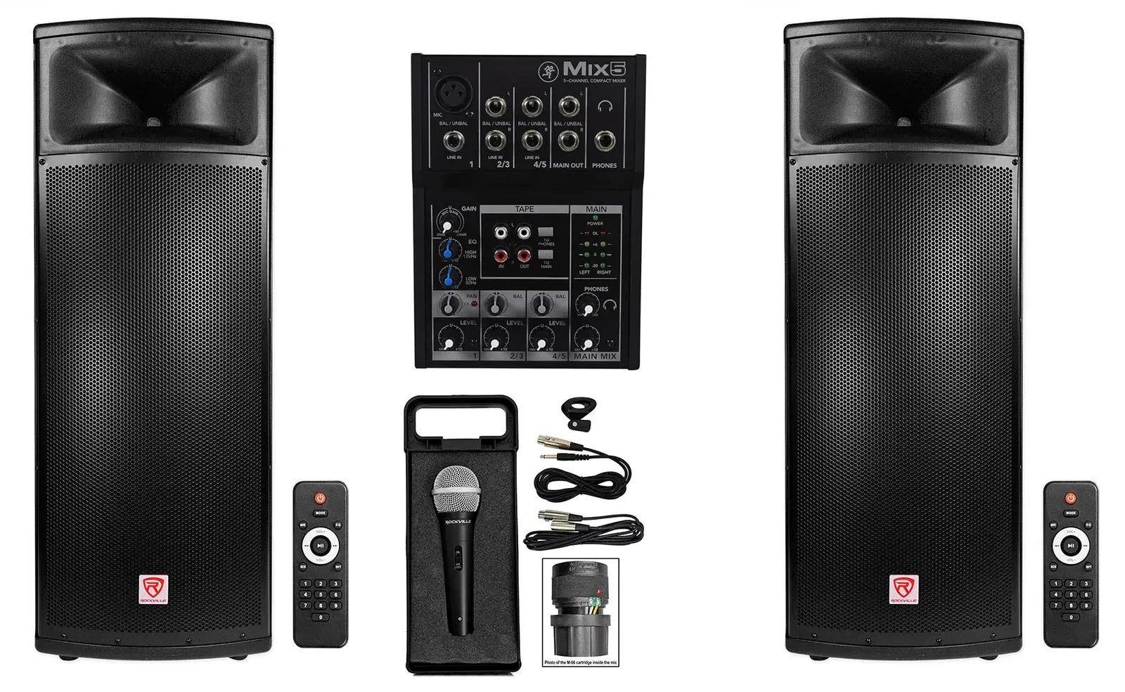 Активная акустическая система Rockville BPA225 Black 1500W с микшером и аксессуарами (пара)