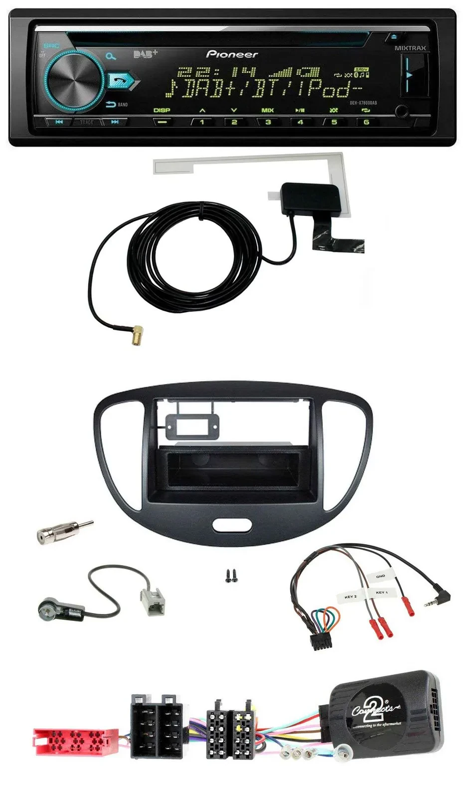 Автомагнитола Pioneer DAB, CD, USB, MP3 для Hyundai i10 (2009–2013) ISO черный