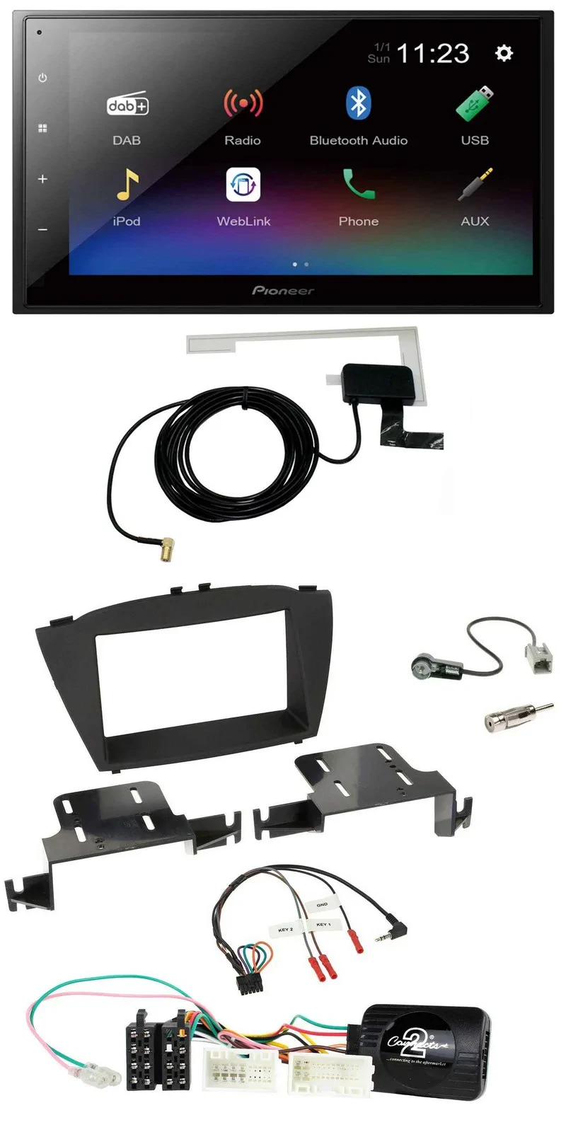 Автомагнитола для Hyundai ix35 (с 2013) Pioneer 2-DIN, DAB, Bluetooth, USB, совместима с кнопками на руле