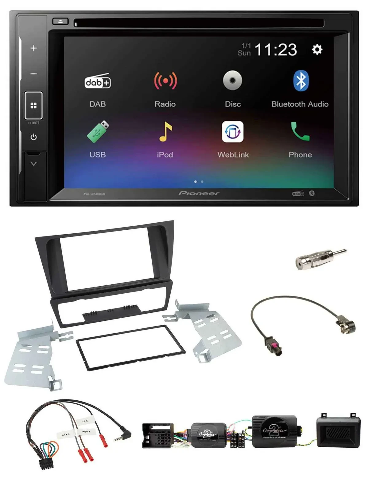 Автомагнитола для BMW 3 Series (E90/E91/E92/E93) Pioneer 2DIN, Bluetooth, USB, DAB, DVD