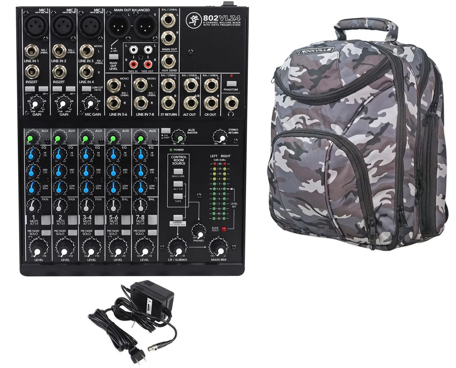 Mackie 802VLZ4 8-channel Compact Analog Mixer w/ 3 ONYX Preamps+CAMOPACK Case