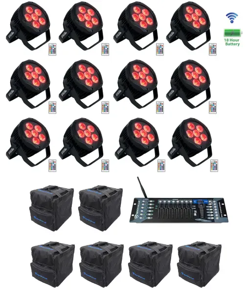 (12) Rockville BEST PAR H2O Water Resistant Lights+Bags+Wireless DMX Controller