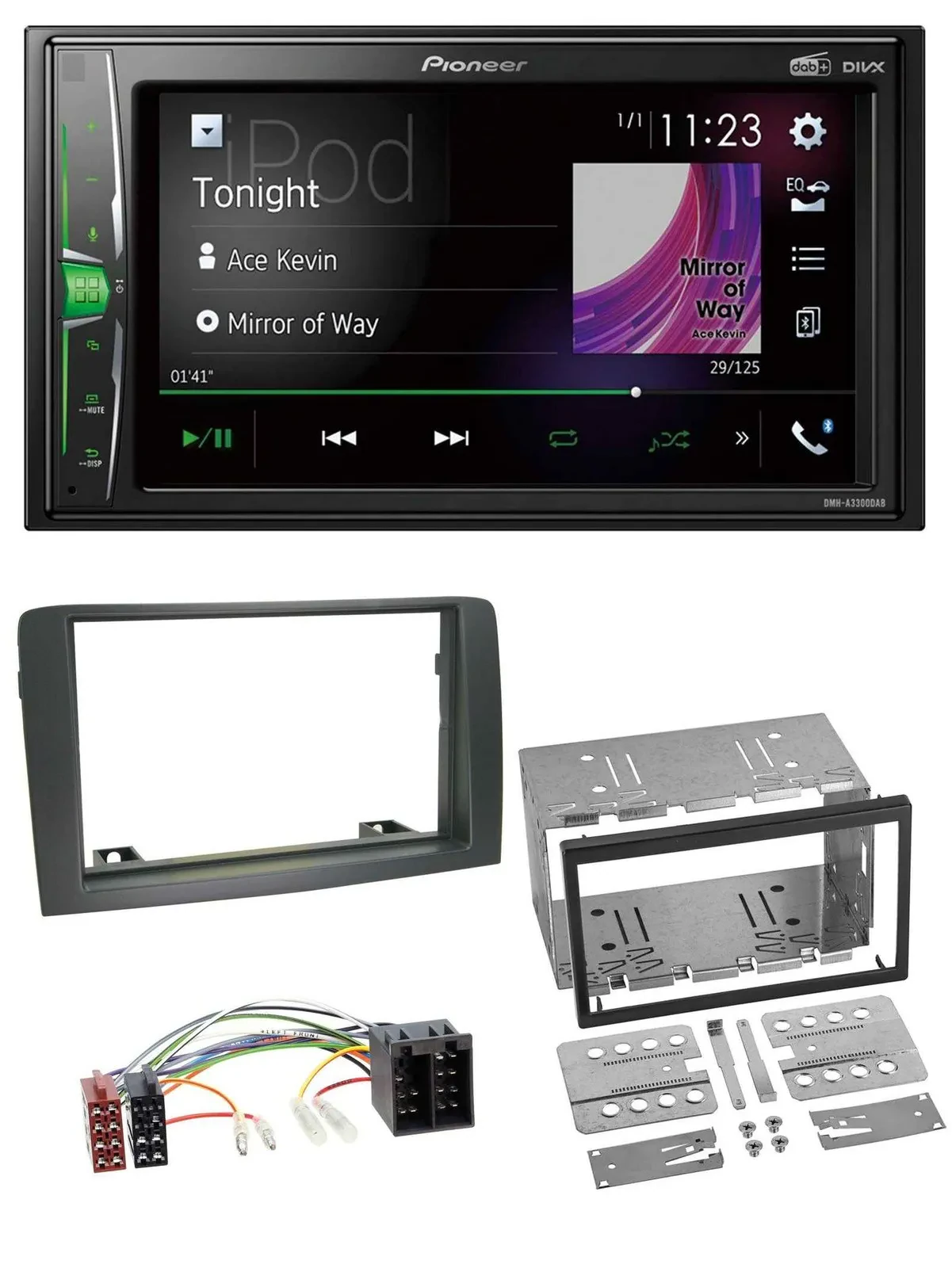 Pioneer 2DIN MP3 DAB USB Bluetooth Autoradio für Fiat Idea (ab 05) - grau