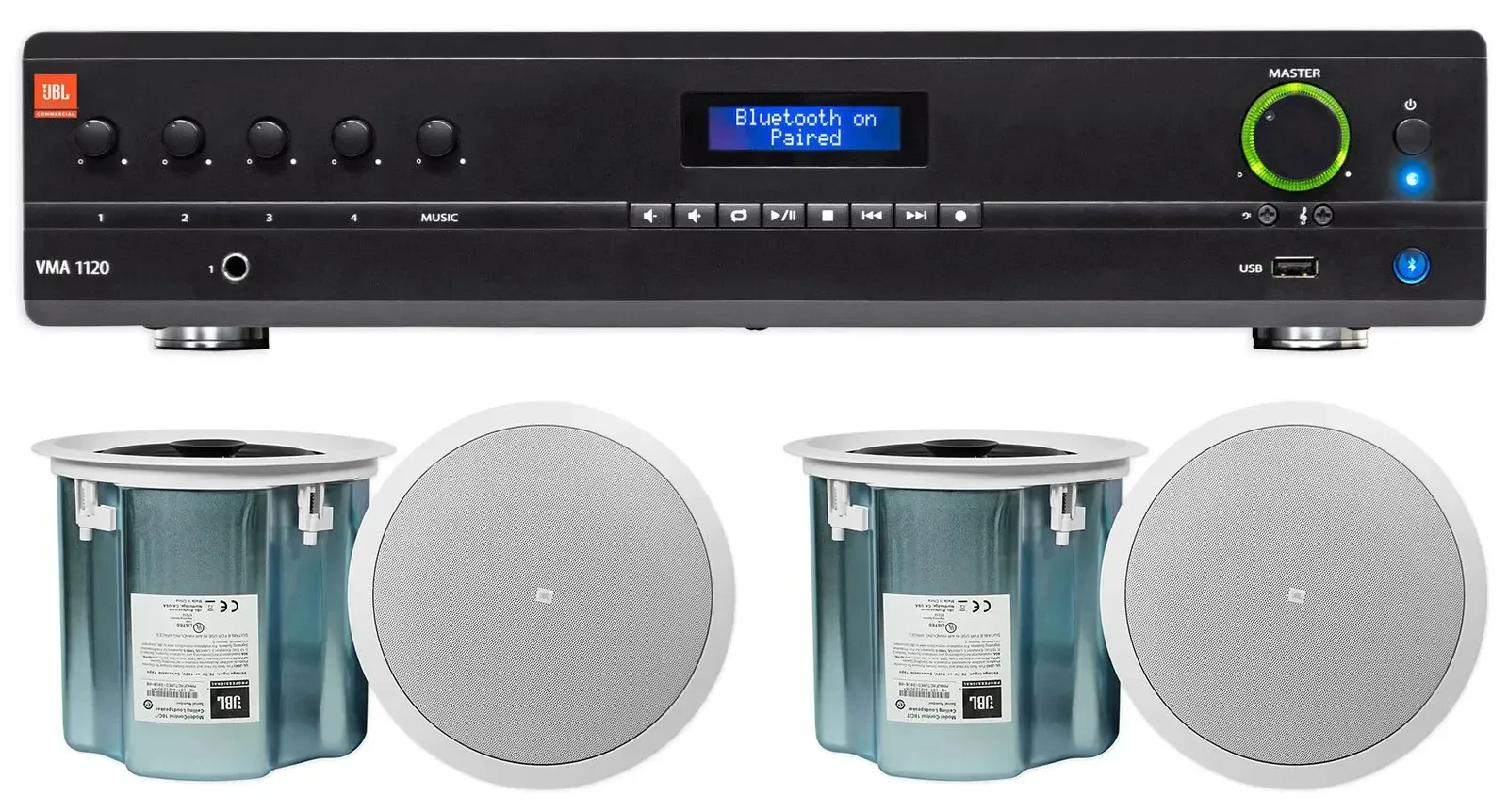 Потолочная акустика JBL Control 18C/T White с усилителем (4 штуки)