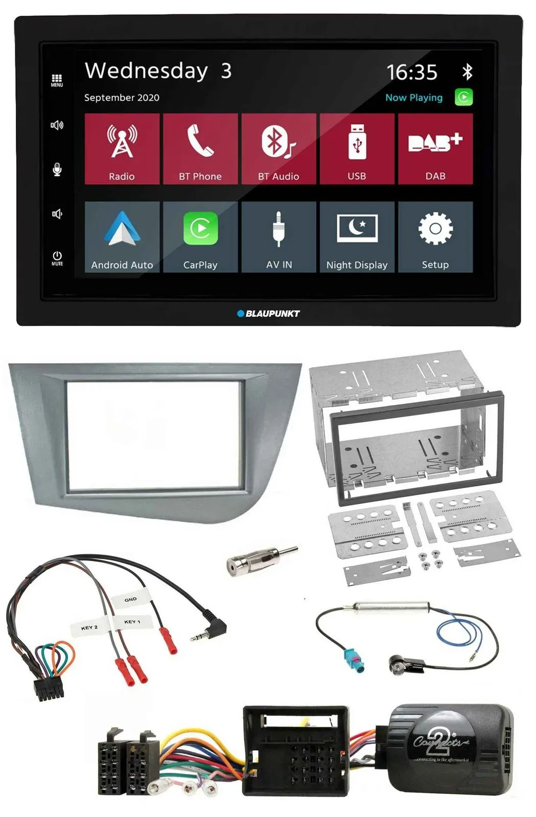 Blaupunkt DAB Bluetooth USB Lenkrad 2DIN Autoradio für Seat Leon 2005-2012 silbe