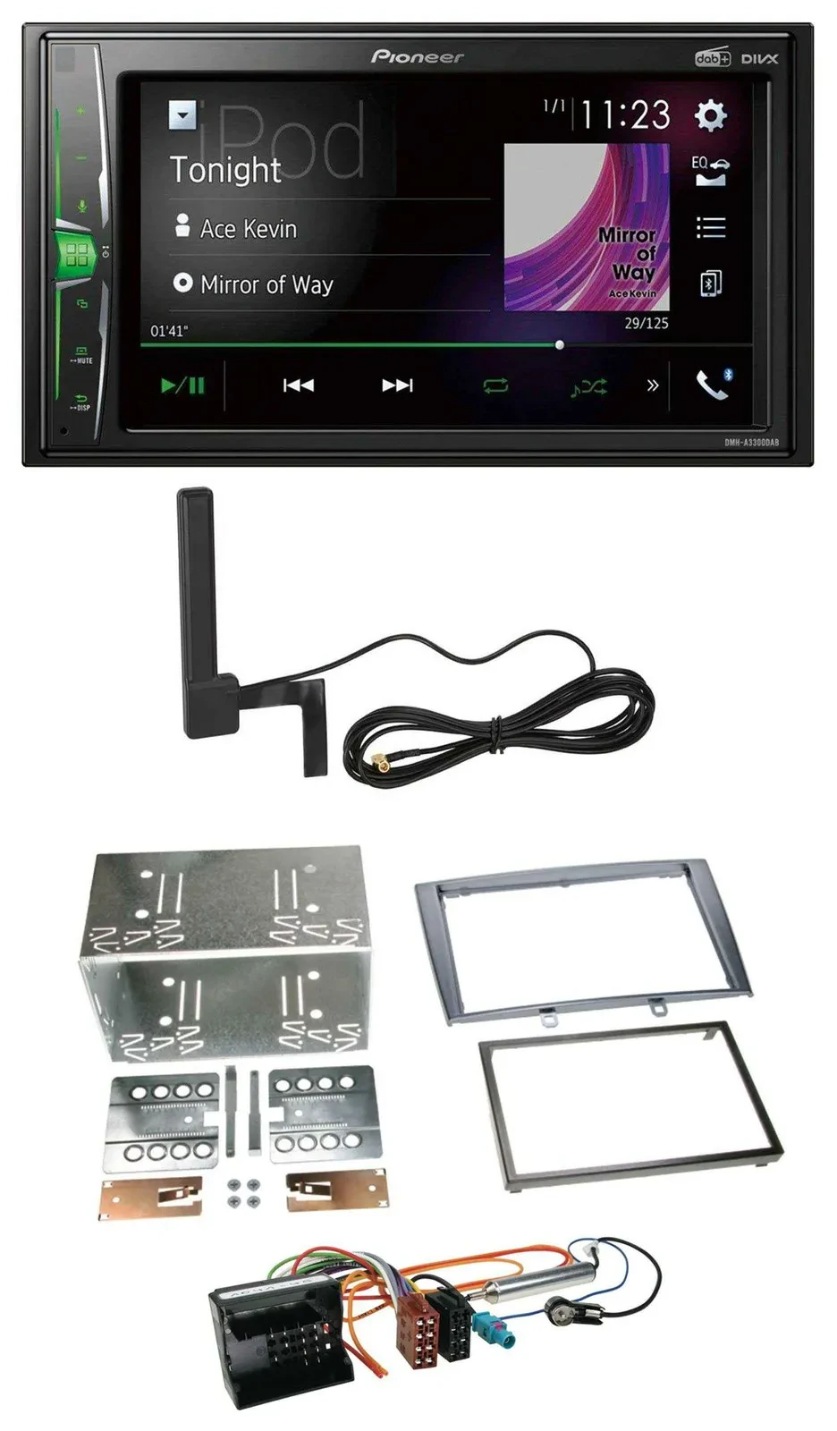 Pioneer MP3 DAB AUX 2DIN Bluetooth Autoradio für Peugeot 308 07-09 silber