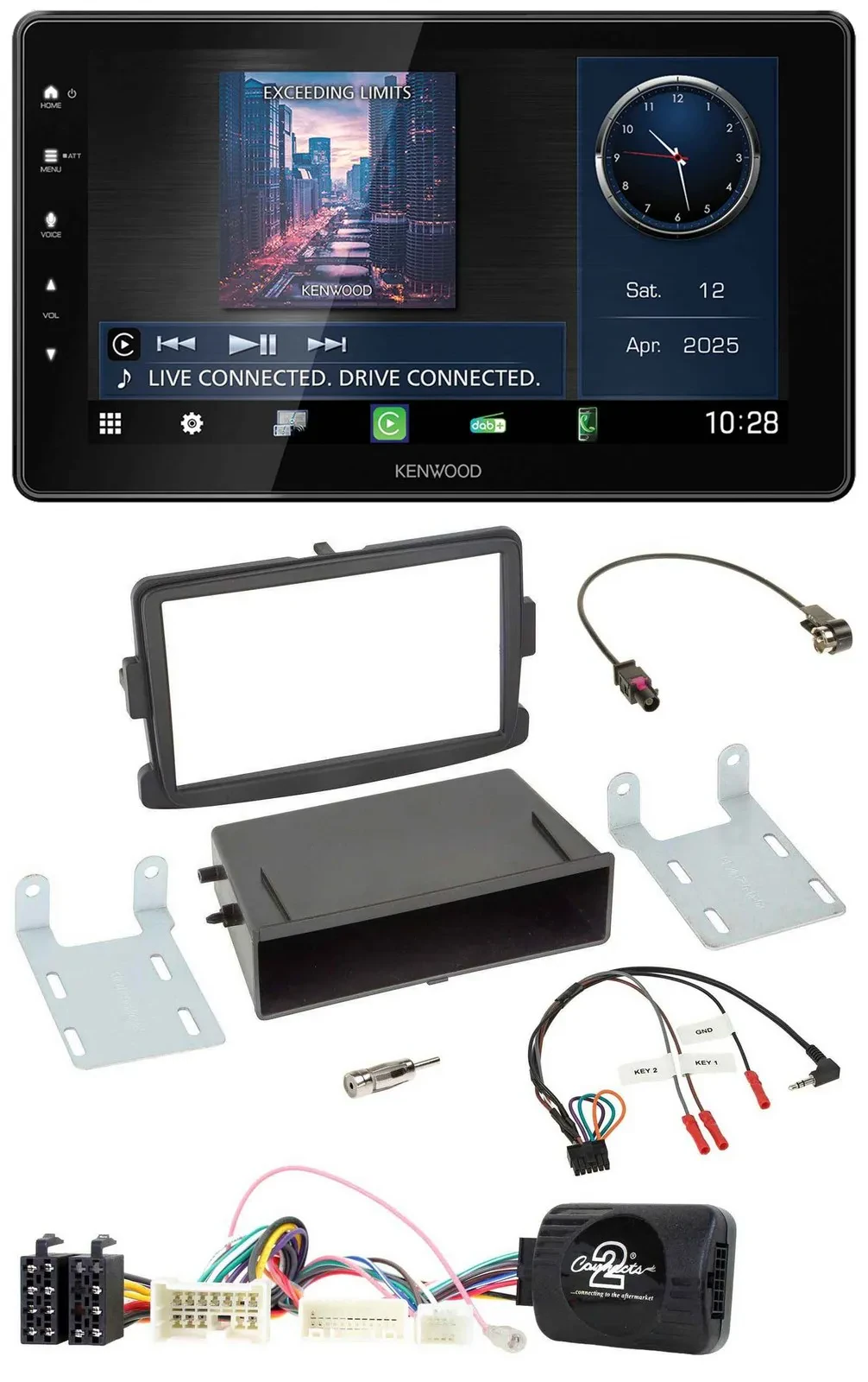 Kenwood Lenkrad Bluetooth USB DAB Autoradio für Dacia Logan Sandero ab 12 schwar