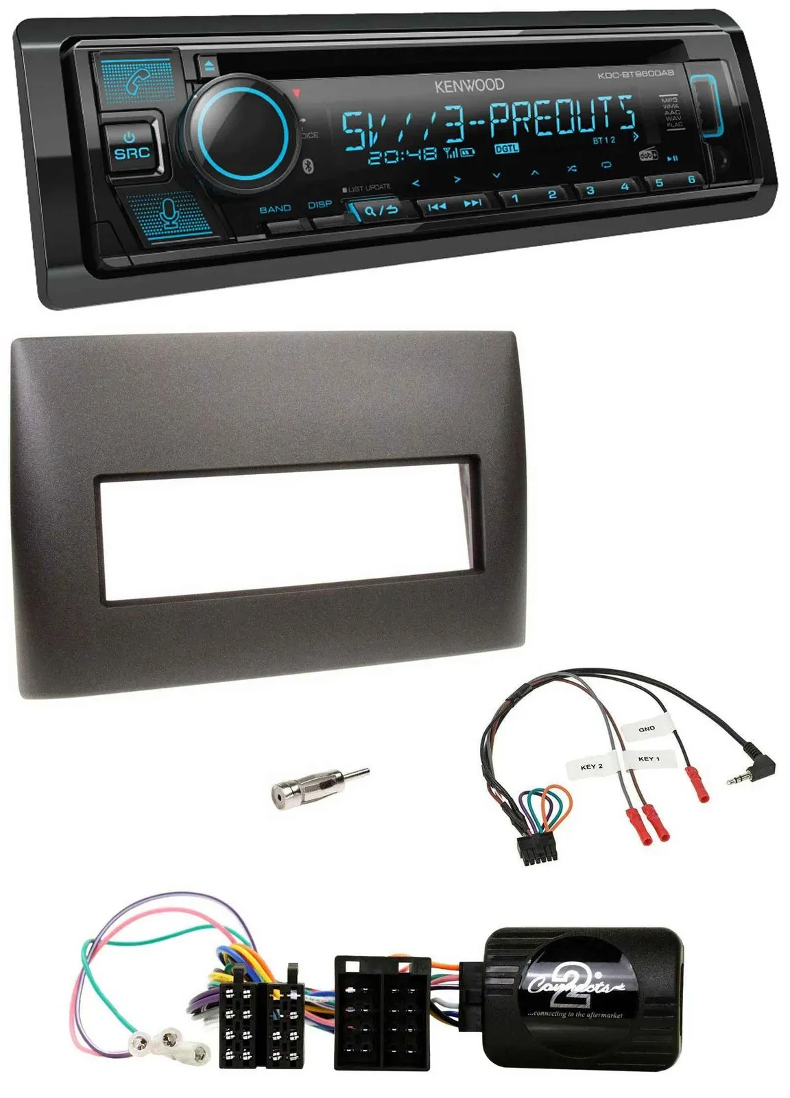 Kenwood Bluetooth USB CD Lenkrad DAB Autoradio für Fiat Stilo 2001-2007 schwarz