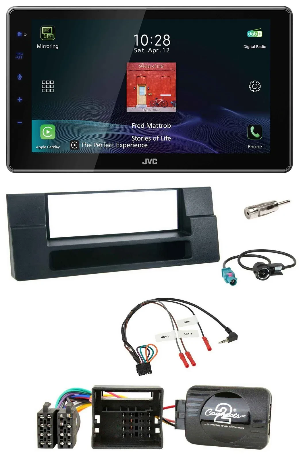 Автомагнитола JVC DAB, Bluetooth, USB для BMW 5 Series E39 (2001–2004), поддержка управления с руля, для активной аудиосистемы, с карманом