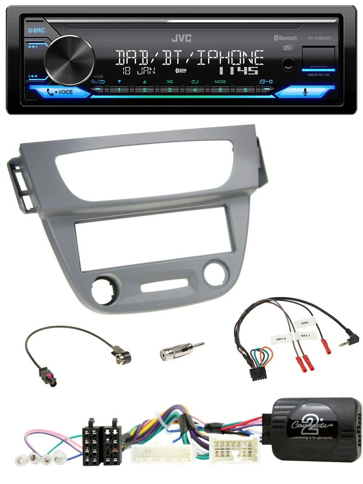 JVC Bluetooth DAB USB Lenkrad Autoradio für Renault Megane 3 2012-2014 grau