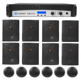 Crown CDi2000 2-Ch 800w 70V Commercial Amplifier+(8) Wall+(6) Ceiling Speakers