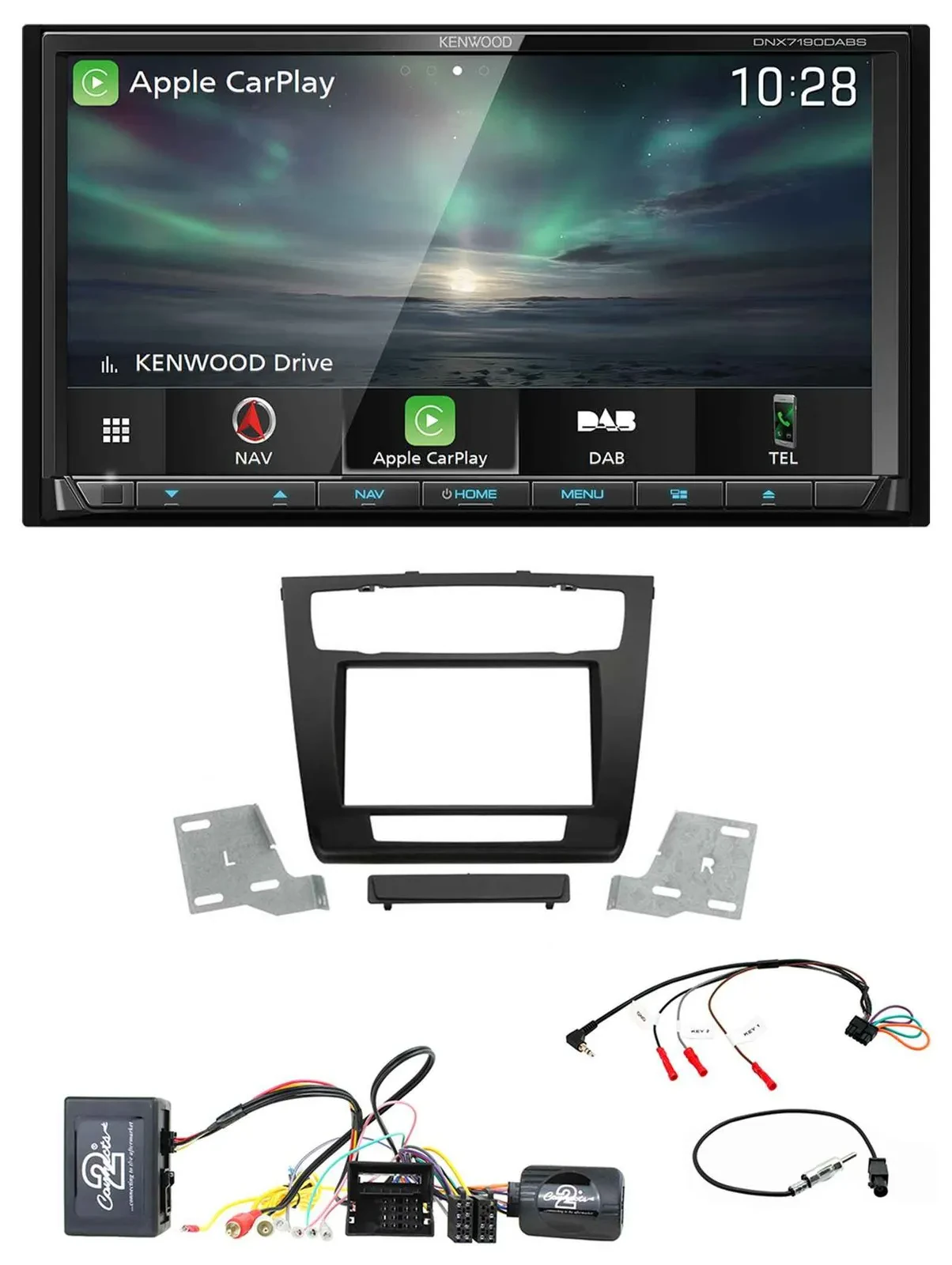 Kenwood Bluetooth USB 2DIN Lenkrad TMC DAB Navigation für BMW 1er Aktiv aut. Kli