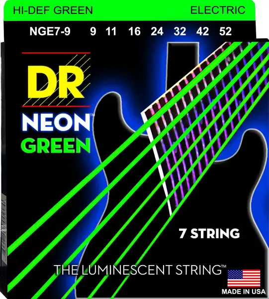 Струны для электрогитары DR Strings NGE7-9 Neon Green 9-52