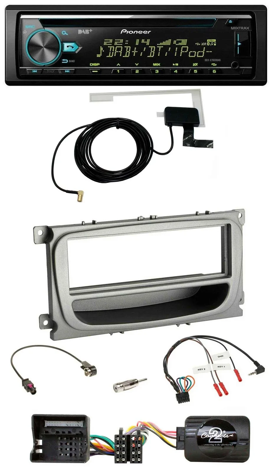 Автомагнитола Pioneer CD/USB/DAB для Ford Mondeo/S-Max (с 2007), серебристая, поддержка управления с руля