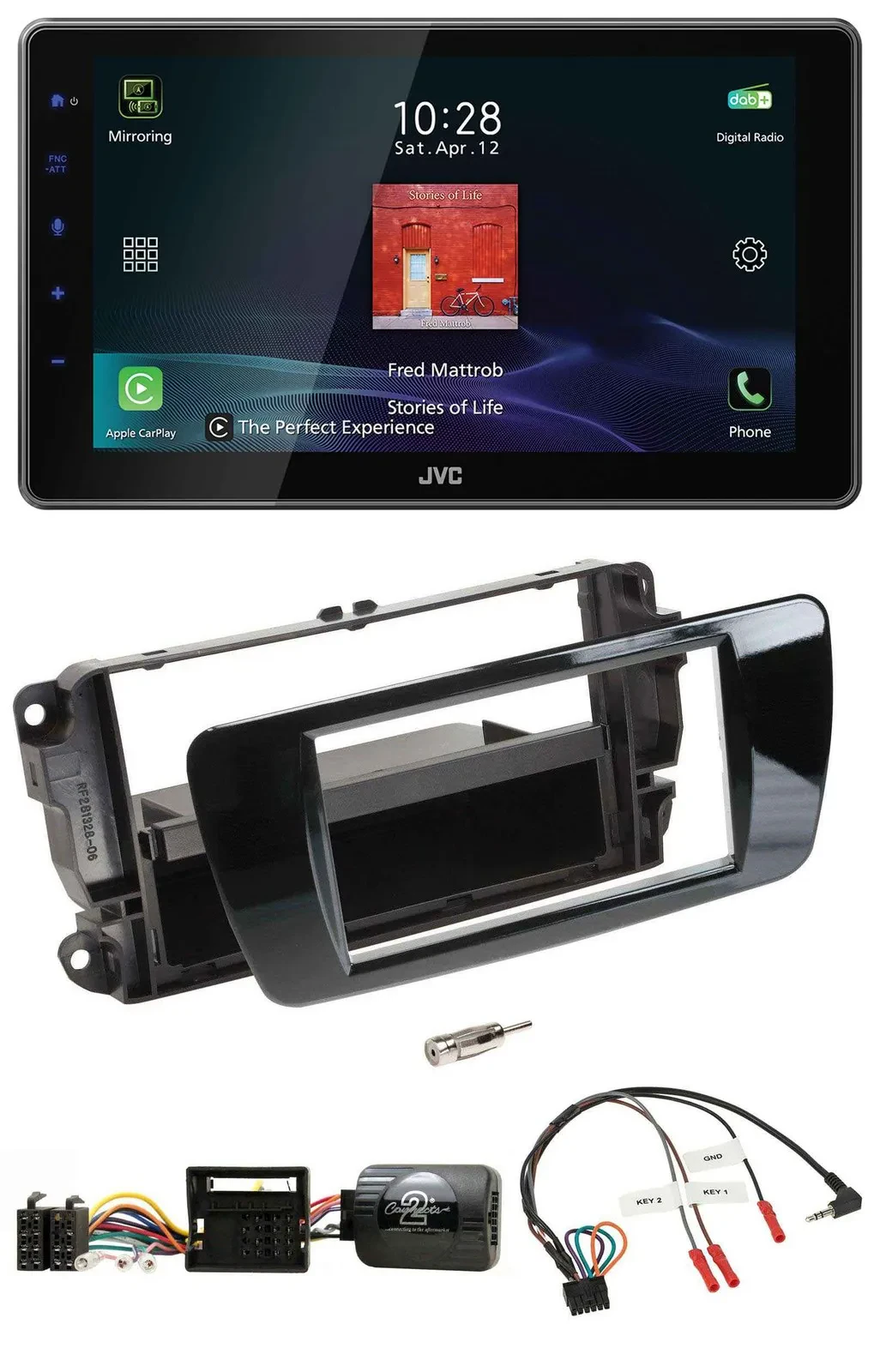 Автомагнитола для Seat Ibiza JVC DAB, Bluetooth, USB, цвет чёрный (рояльный лак)