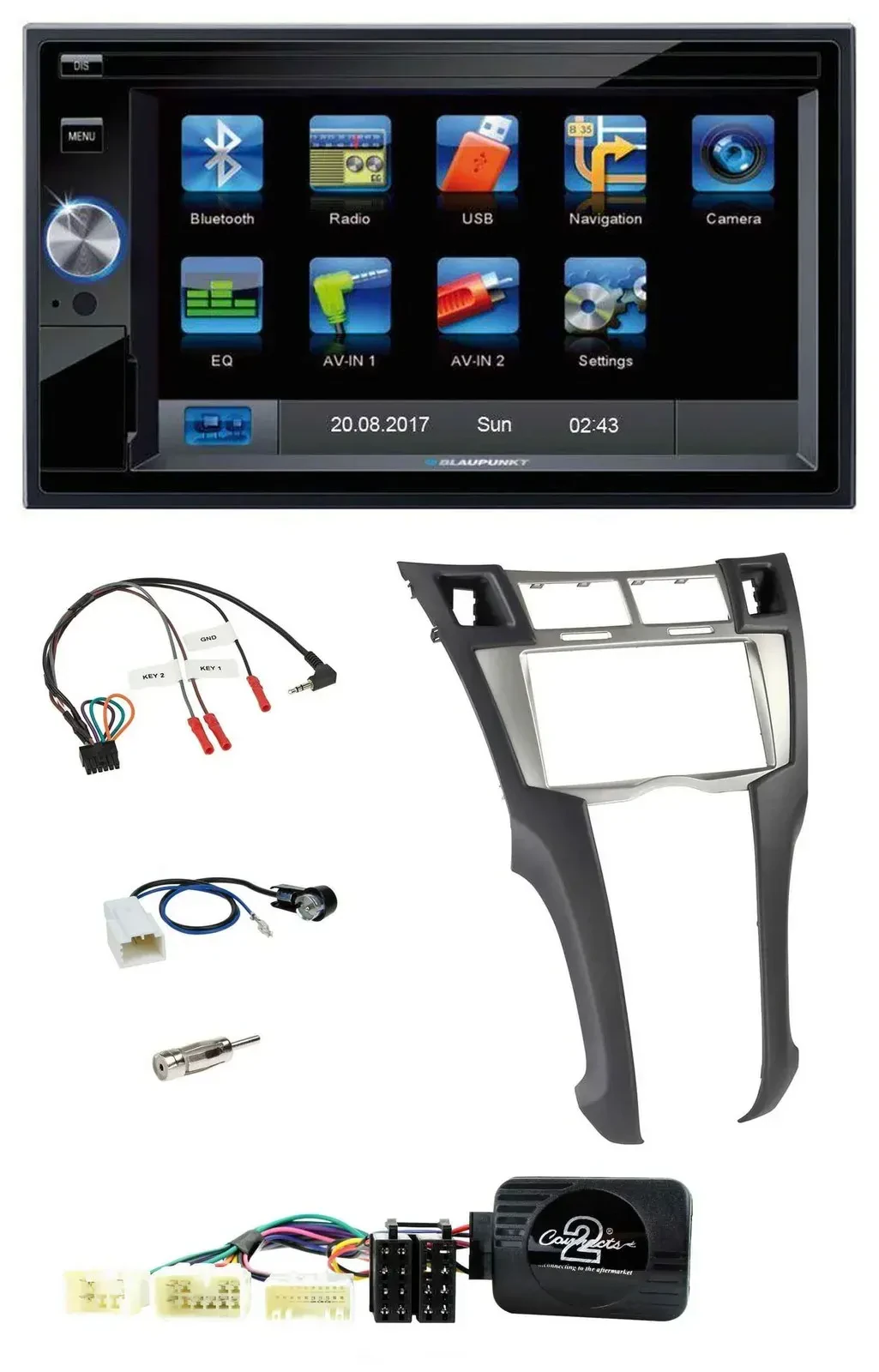 Blaupunkt 2DIN Bluetooth TMC USB Lenkrad SD Navigation für Toyota Yaris 2006-201