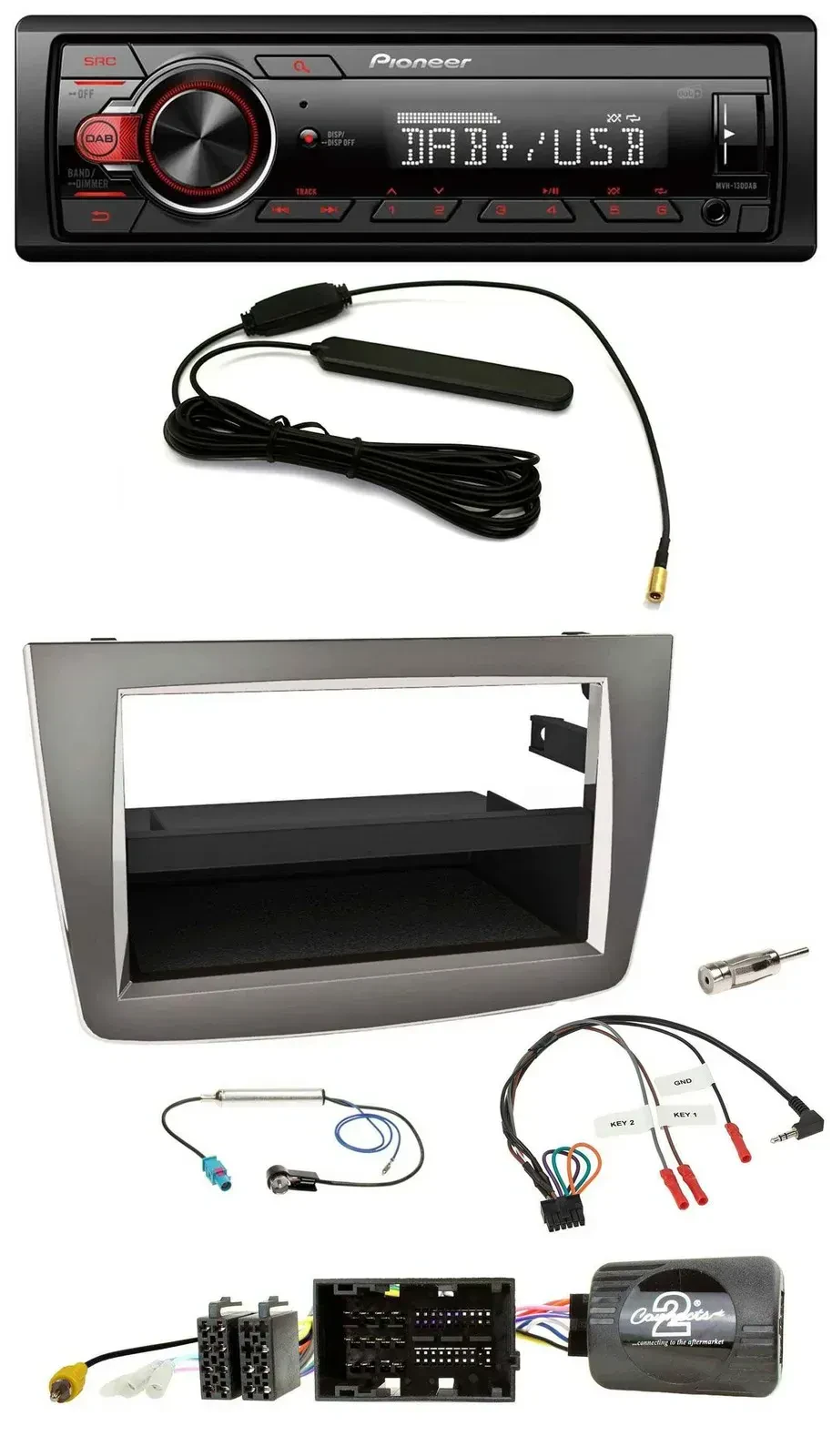 Автомагнитола для Alfa Romeo Mito 2014–2018 Pioneer 1DIN DAB USB, серебристая, поддержка кнопок на руле