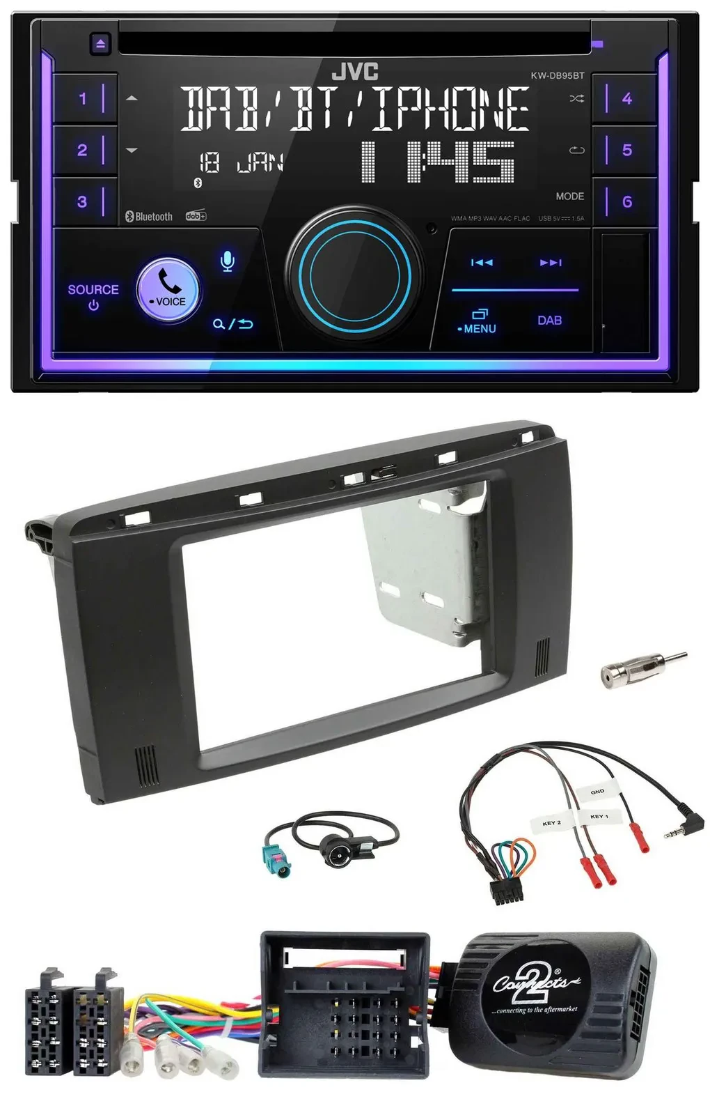 JVC Lenkrad USB 2DIN DAB Bluetooth CD Autoradio für Mercedes R-Klasse 2006-2012